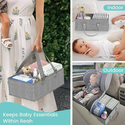 2IN1 Baby Diaper Caddy Organizer & 4-Tier Rolling Cart, Bedside Cart for Baby Essentials Nursery With Drawers, Metal Mobile Diaper Caddy Cart with Wheels, Storage Basket with Dividers for Baby Shower