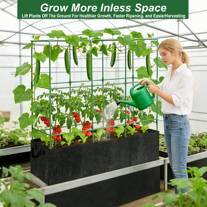 51x17x65Inch Tomato Cage with 46 Gallon Grows Bag, Squar Outdoor Indoor Greenhouse Cucumber Trellis, Garden Trellis with Plant Support Clips for Climbing Plants Squash, Vegetables, Pumpkin, Pea, Grape