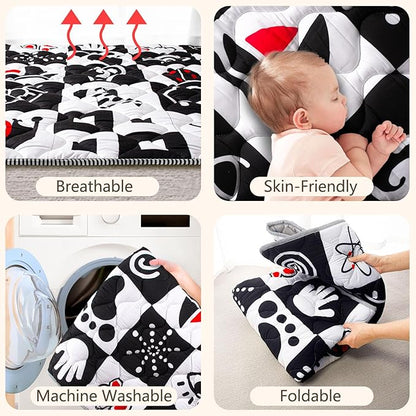 Baby Play Mats for Floor, Upgraded Thick Soft 50x50 Playpen Mat, Anti-Slip Bottom, Foldable and Machine Washable Playmat for Babies and Toddlers Infants(High Contrast)
