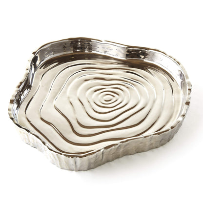 Elegance - 69110 Elegance Tree Bark Porcelain Serving Tray, 8.75 Inch, Silver