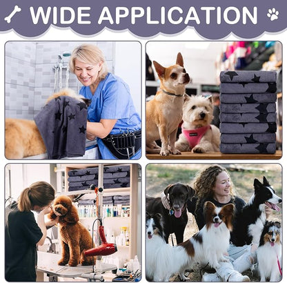 Chumia 8 Pcs Dog Towels for Drying Dogs Cats Pet Towels Bulk Puppy Microfiber Fast Drying Paw Bath Bathing Supplies Absorbent for Medium Pets (40 x 24 Inch,Star,Gray)