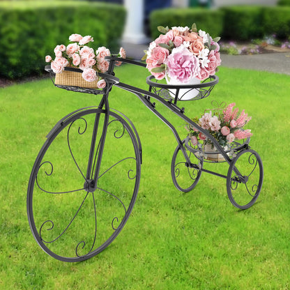 QQDETRR Bicycle Plant Stand, Large Metal Tricycle Planter for Indoor/Outdoor, 3-Tier Flower Holder for Garden, Home, Black