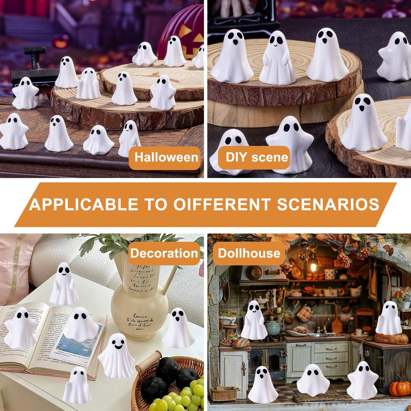 dsooldre 50Pcs Mini Resin Ghost Figurines,Cute Halloween Decorations,Tiny Ghosts for Vase Filler,Tiered Tray,Table Centerpiece & Party Favors (Miniature Home Decor) (50Pc Resin Ghost)