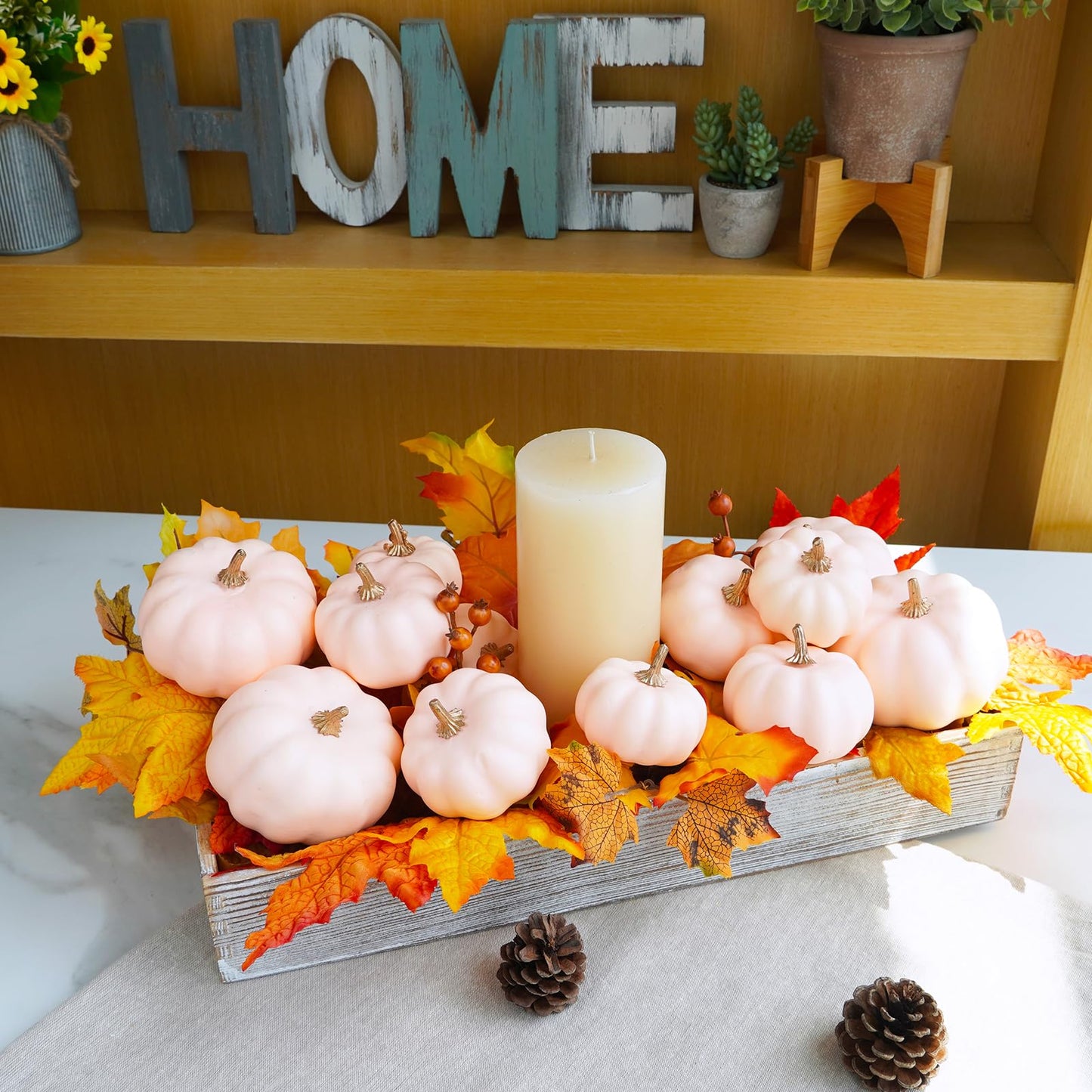 Winlyn 12 Pcs Assorted Small Light Pink Artificial Pumpkins Decorative Pumpkins Harvest Foam Pumpkins Pink Fall Decor for Baby Shower Autumn Wedding Thanksgiving Tiered Tray Wreath Table Centerpiece