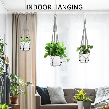 IDEEEPAN Macrame Plant Hanger - Fits 4 to 13 inches Pots for Indoor Outdoor, 35"/29"/23" Different Sizes Set, Gray (POTS NOT Included)