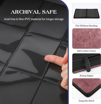 Trading Card Binder, 9 Side Loading Pocket Card Album Hold Up to 540, Zipper Binder for Collection, TCG Holder for Sports, Yugioh, MTG etc. (Wine 9)