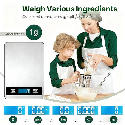 Digital Pet & Kitchen Scale 15kg/33lb, Stainless Steel Platform Food Scale with High Precision 1g/0.04oz, Gram Ounces Conversion, LCD Display, Easy Clean for Cooking Baking Shipping & Pet Weight