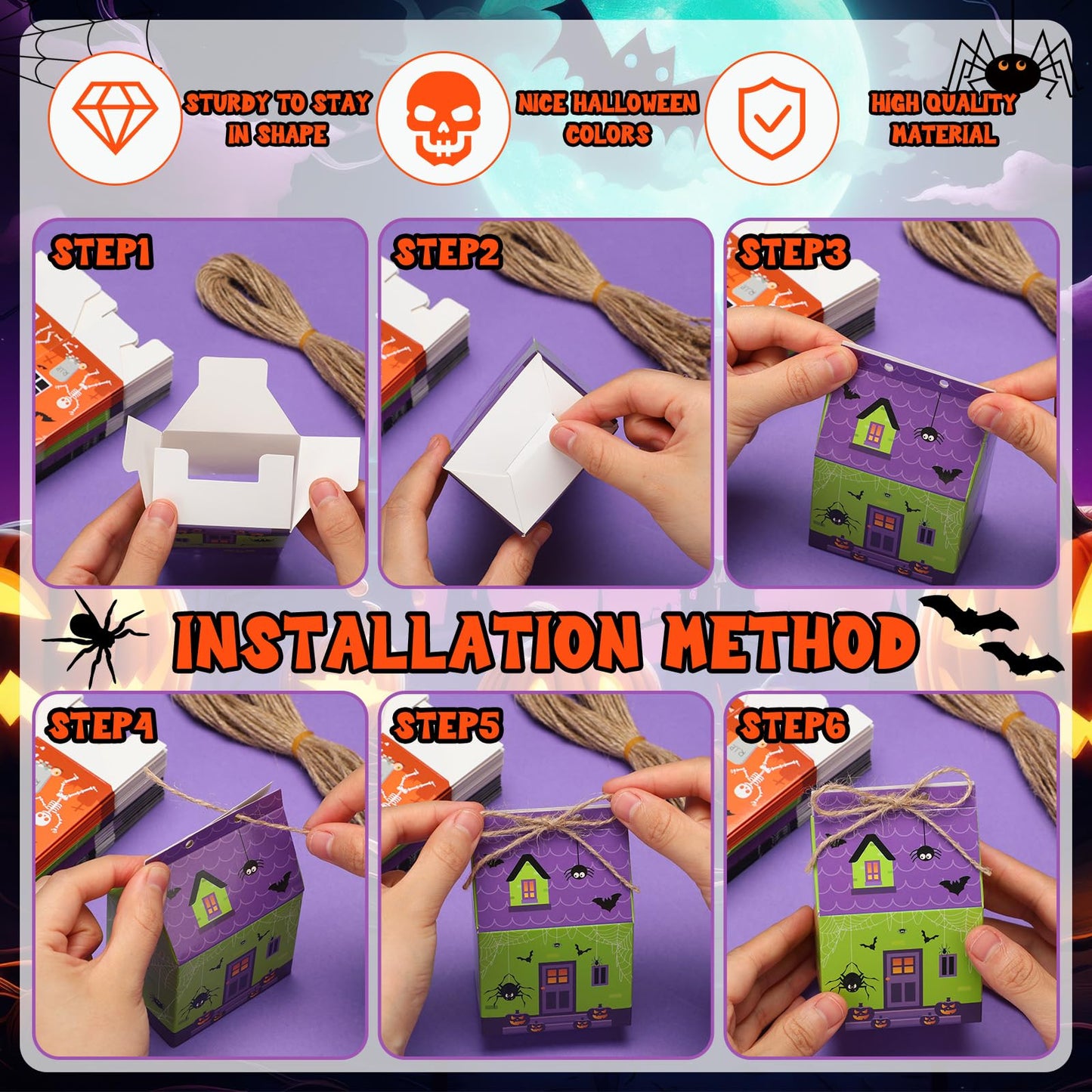 Zhanmai 48 Pcs Halloween Candy Treat Boxes Castle House Mini Halloween Party Favor Box Small Paperboard Gift Container for Holiday Party Treat Cookie Goodie Snack Gift Packaging
