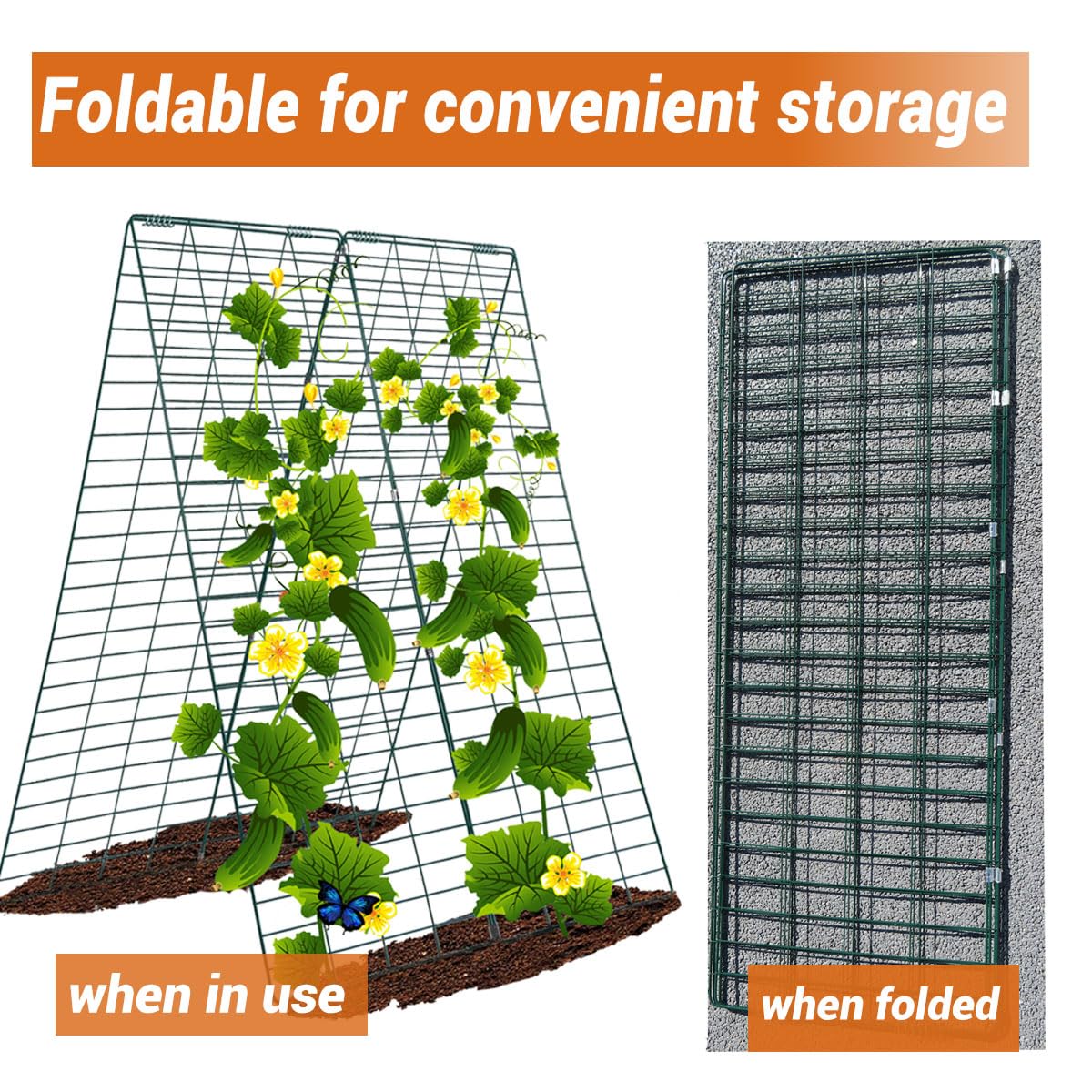 Metal Cucumber Trellis Foldable,Garden Trellis for Climbing Outdoor Plants,Tomato Plant Support,Green Bean Trellis,Vegetable Trellis,Zucchini Trellis,Plant Holders for Outside (1 Pack)