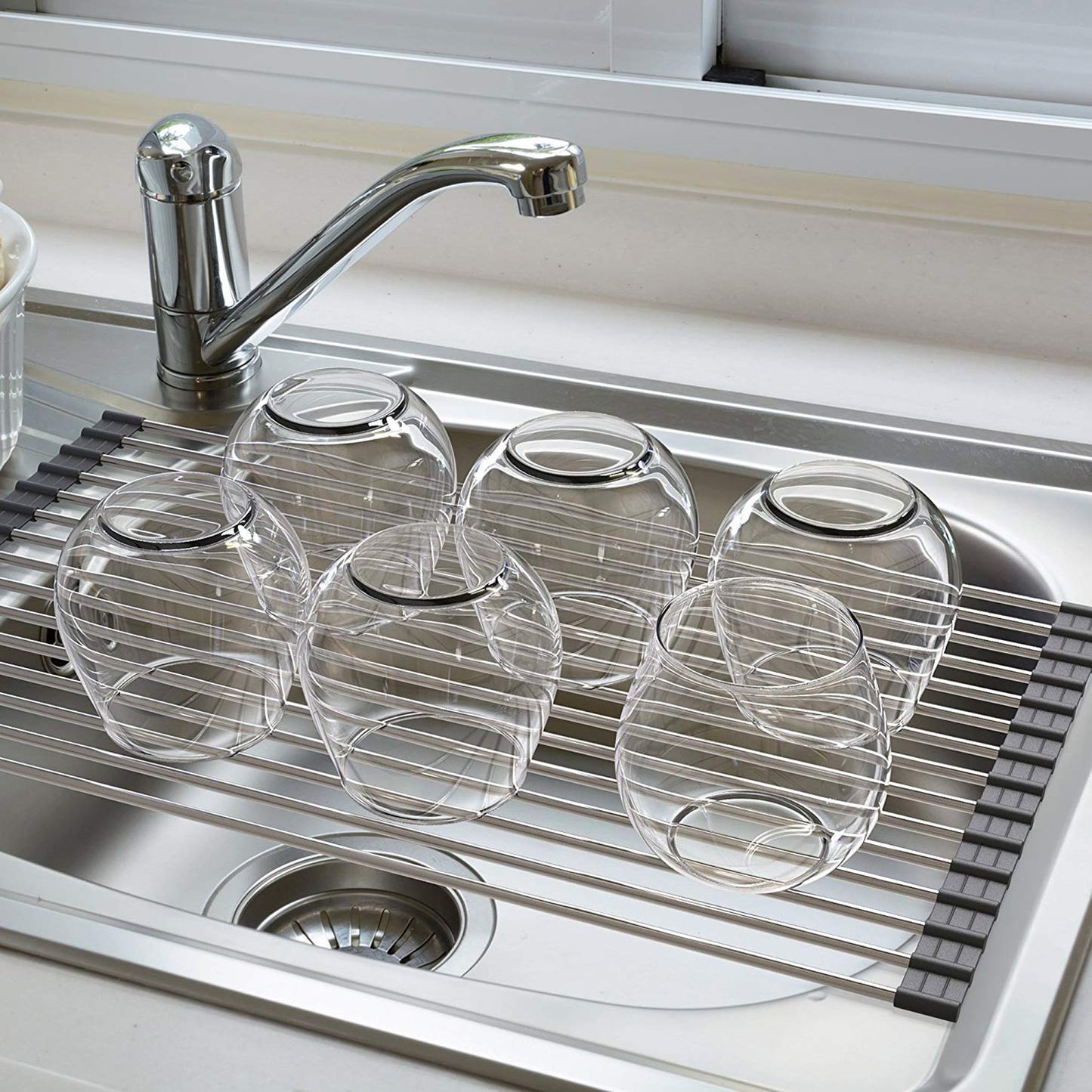 Ahyuan Roll up Dish Drying Rack Over The Sink Kitchen Roll up Sink Drying Rack Portable Dish Drainer Foldable Dish Drying Rack (Warm Gray, 17.8''X17'')
