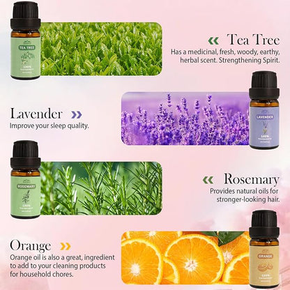 8 Pcs×10ml Pure Essential Oils for Diffuser for Home Care, Perfume, Candle and Soap Making - Peppermint, Lavender, Rose, Clove-Organic Essential Oils Set for Women and Mom Gift