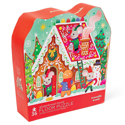 Crocodile Creek 36-Piece Jigsaw Floor Puzzle - Fun Floor Puzzles for Kids Ages 3-5 - Heavy-Duty Shaped Box for Storage - Gingerbread House - 20" W x 16" H Finished