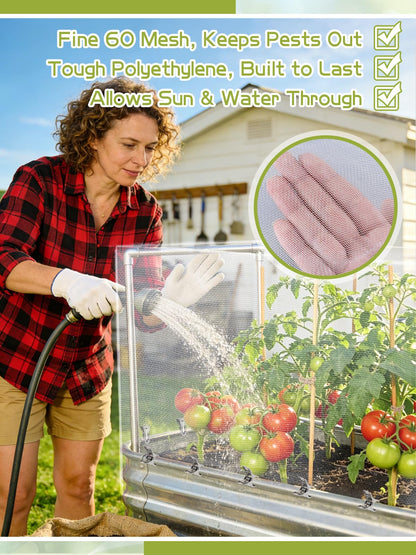2 pcs Windproof Garden Netting for Raised Beds (4ft L x 2ft W x 1ft H) - 60 Mesh Bird Netting Garden Bed Cover with Drawstring & 40 Clips for Vegetables Flowers, Excluding Hoops or Frames