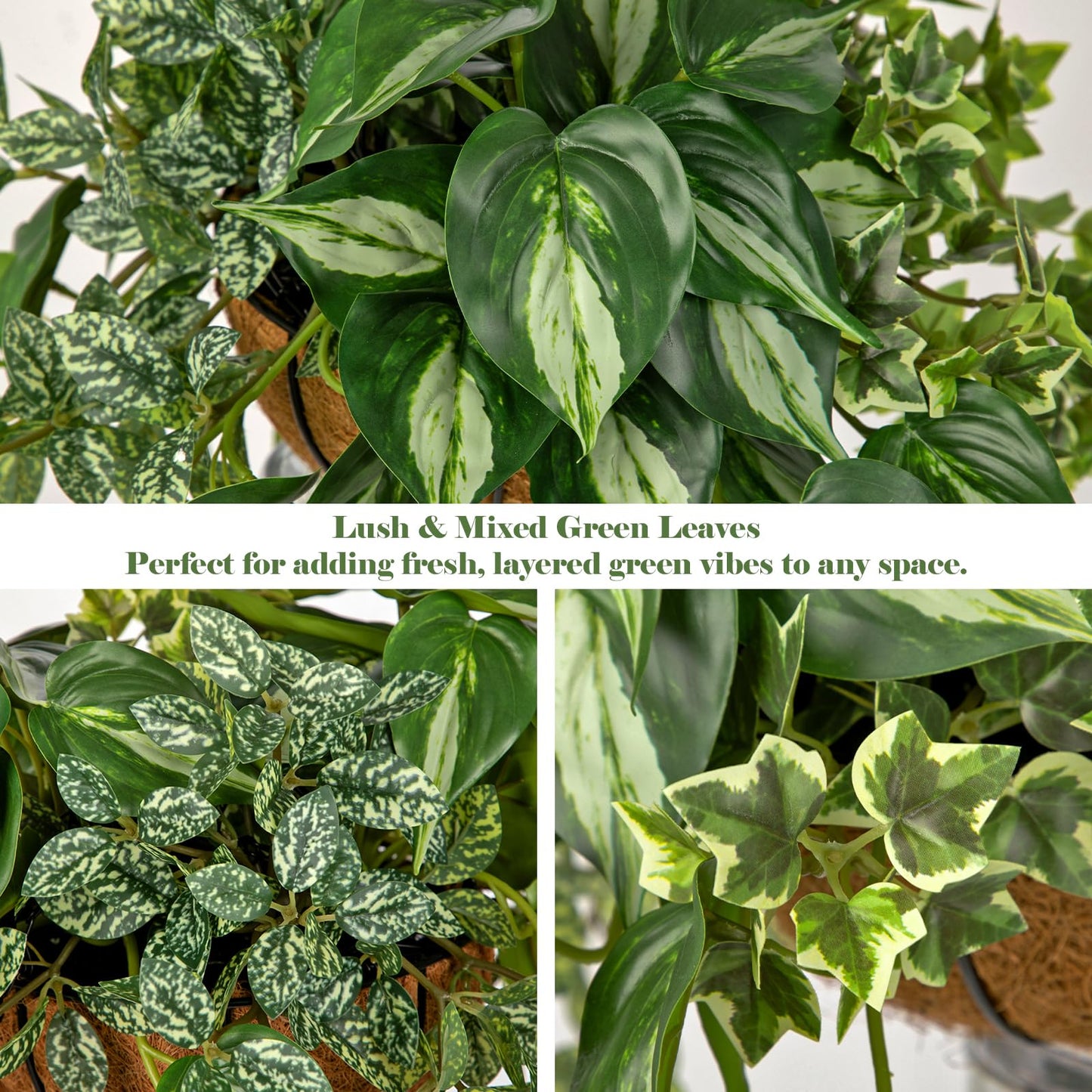 Fake Hanging Plant with Pot, Large Hanging Artificial Plants with Basket & Hanger Faux Greenery Plants Indoor Outdoor Decor Fake Pothos Plant in Pot for Wall Balcony Patio Office Bathroom Shelf