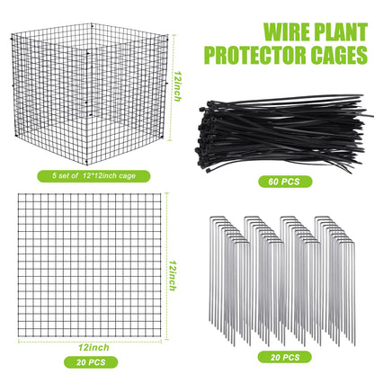 Zubebe 5 Pack Small Wire Plant Protectors Square Plant Protectors from Animals Mesh Cage Chicken Wire Cloche for Shrubs and Vegetables with Ground Stakes and Nylon Ties (12 x 12 Inch)