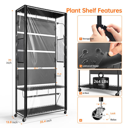 Bstrip Indoor Greenhouse Cabinet with Pegboard, Indoor Greenhouse with Grow Light, 4 Pack 96W Full Spectrum Plant Lights, Ideal for Indoor Plant, Foliage Plants, 35.4"x13.8"x71"