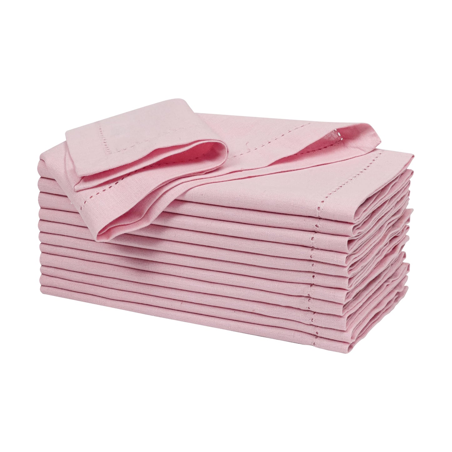 Ramanta Home Pink Cloth Dinner Napkin Set of 12-18x18 Inch, Easter Premium Cotton Linen Flax Hemstitched Napkins for Spring Decor Wedding, Party, Kitchen | Soft Durable Washable for Everyday Use