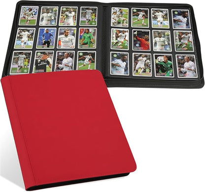 12 Pocket Ringless Side Loading Trading Card Binder, 720 Cards PU Fixed Page Zipper Card Album for TCG Sports Game Cards, Not Fit Top Loaders (Red)