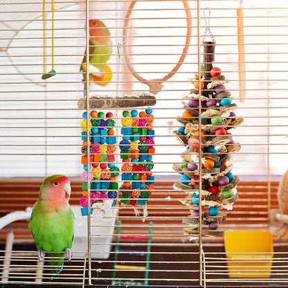 Seenelling 4 Pcs Extra Large Bird Parrot Toy Multicolored Natural Wooden Parrot Cage Chewing Toys for Large Medium Macaws Cockatoos African Grey Birds (Block and Ball)