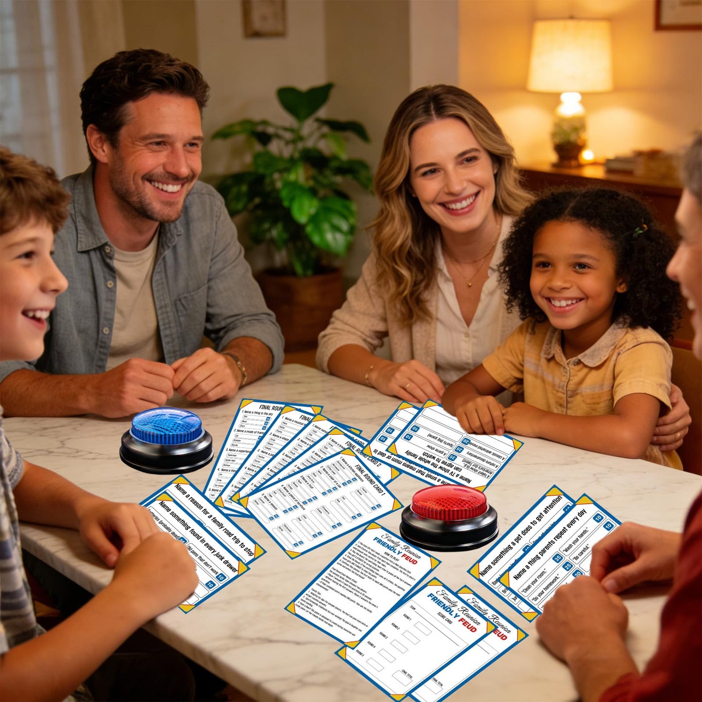 Xminc Family Feud Game for Adults and Kids with 2 Buzzers, Fun Trivia Quiz Card Game for Family Game Night, Holiday Gathering, Party & Team Building, Interactive Board Games for Group Activities