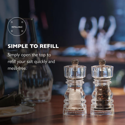 Cole & Mason London Acrylic Salt and Pepper Mill Set, 130mm, Precision+ Carbon/Ceramic Mechanisms, Salt and Pepper Grinders with Adjustable Grind, Gift Set