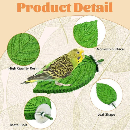 3 Pcs Parrot Perch Resin Bird Beak Grinding Stone Leaf Shape Perch Stand Foot Clawing Trimmer Bird Cage Accessories for Cockatiels Conures Budgies Lovebirds (Green)