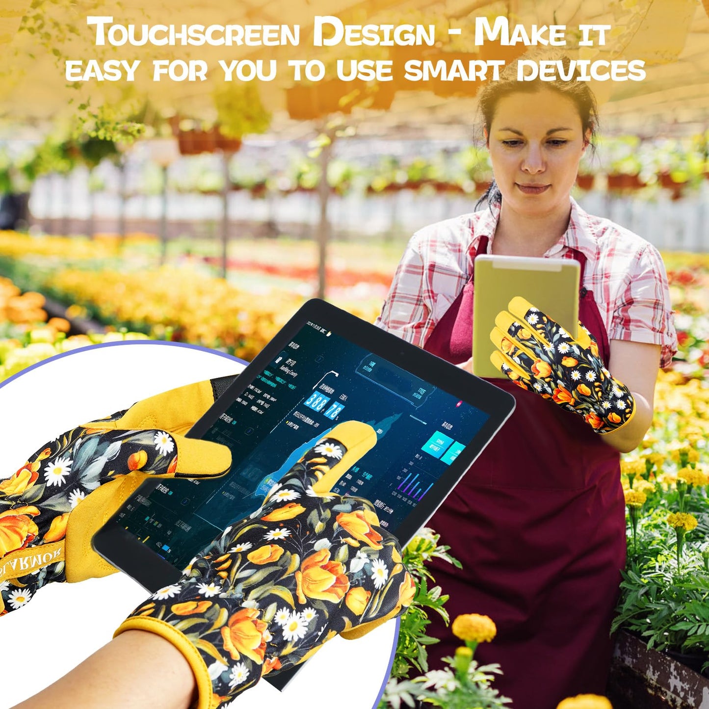 SLARMOR Gardening-Gloves for Women - Thorn-Proof Work-Gloves with Touch Screen for Weeding, Digging, Planting, Pruning Yard Gloves，Well-Designed Gardening Gifts for Women Gardeners-Small