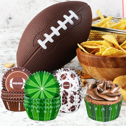 Whaline 600Pcs Football Cupcake Liners Rugby Disposable Baking Cups Sports Theme Muffin Cupcake Wrappers for Birthday Holiday Party Post-match Celebration