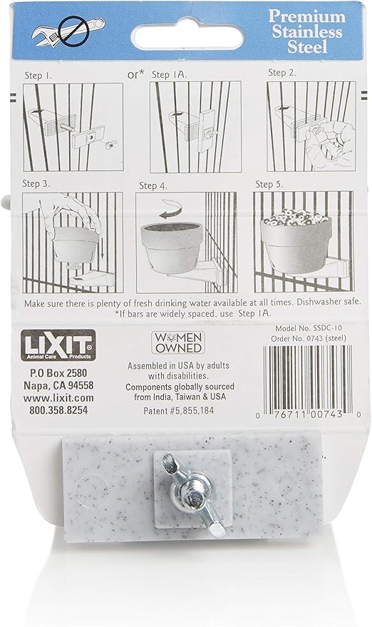 Lixit® Stainless Steel Kennel Food or Water Bowl - Non Spill Hanging Removable Crate Bowls - Carrier Cage Dish for Dogs or Cats for Feeding and Drinking (Stainless Steel, 20 Ounce)