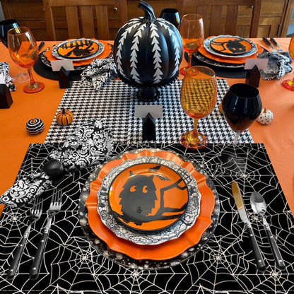 Halloween Placemats 18x12inch Spider Web Placemats Set of 8 for Table,Black Hallowmas Trick or Treats Events Linen Halloween Table Mats for Party Kitchen Dining Table Decor
