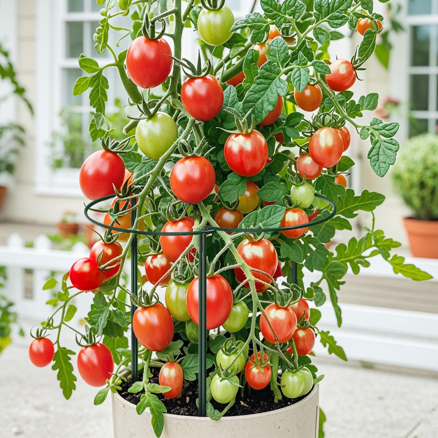 Unves 6 Pack Peony Cage, 32" H x 13" W Half Round Ring Metal Plant Support Stakes, Heavy Duty Peony Cages and Supports for Indoor Outdoor Plants, Vegetables and Flowers with Clips, Ties and Gloves