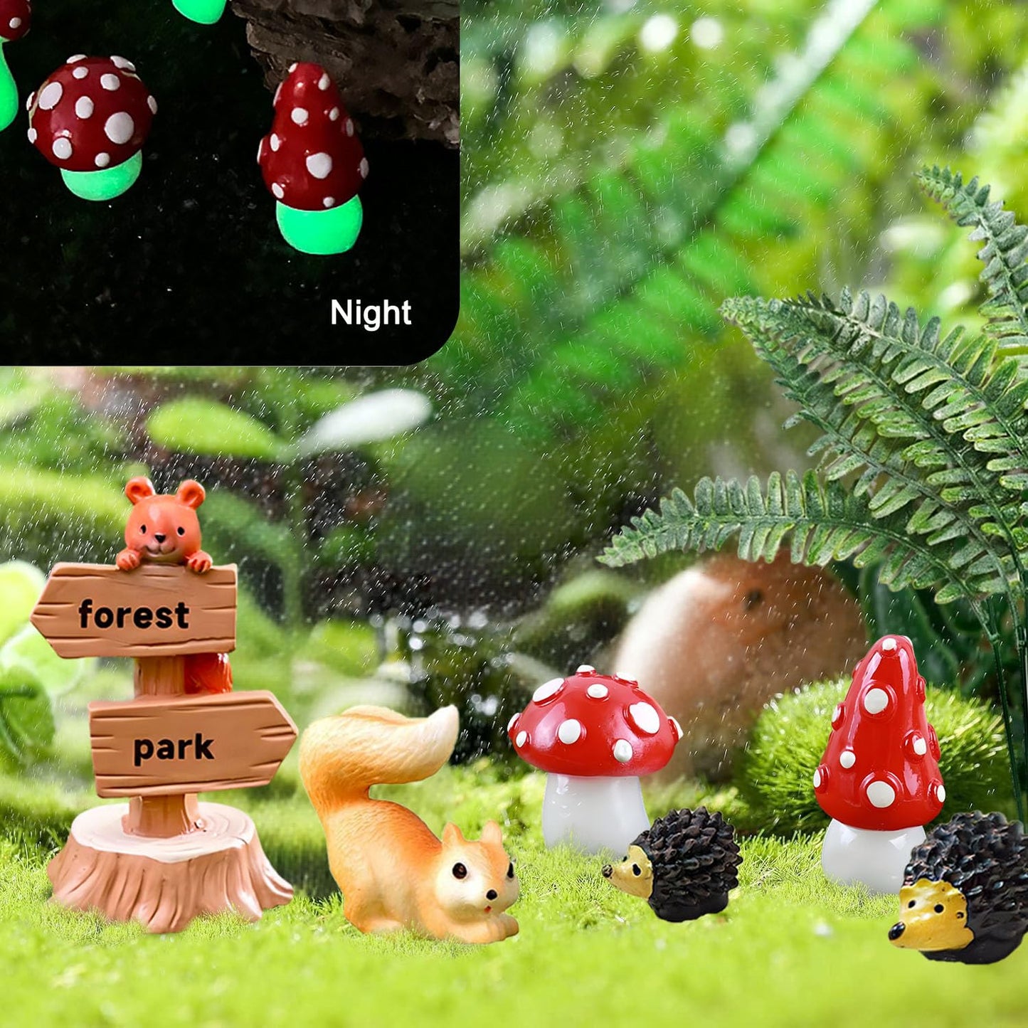 QuarenDen 37 Pcs Fairy Wild Garden Supplies, Miniature Mushrooms Statues with Fake Moss for Fairy Outdoor Garden Micro Landscape Terrarium Plant Pots Bonsai Decor