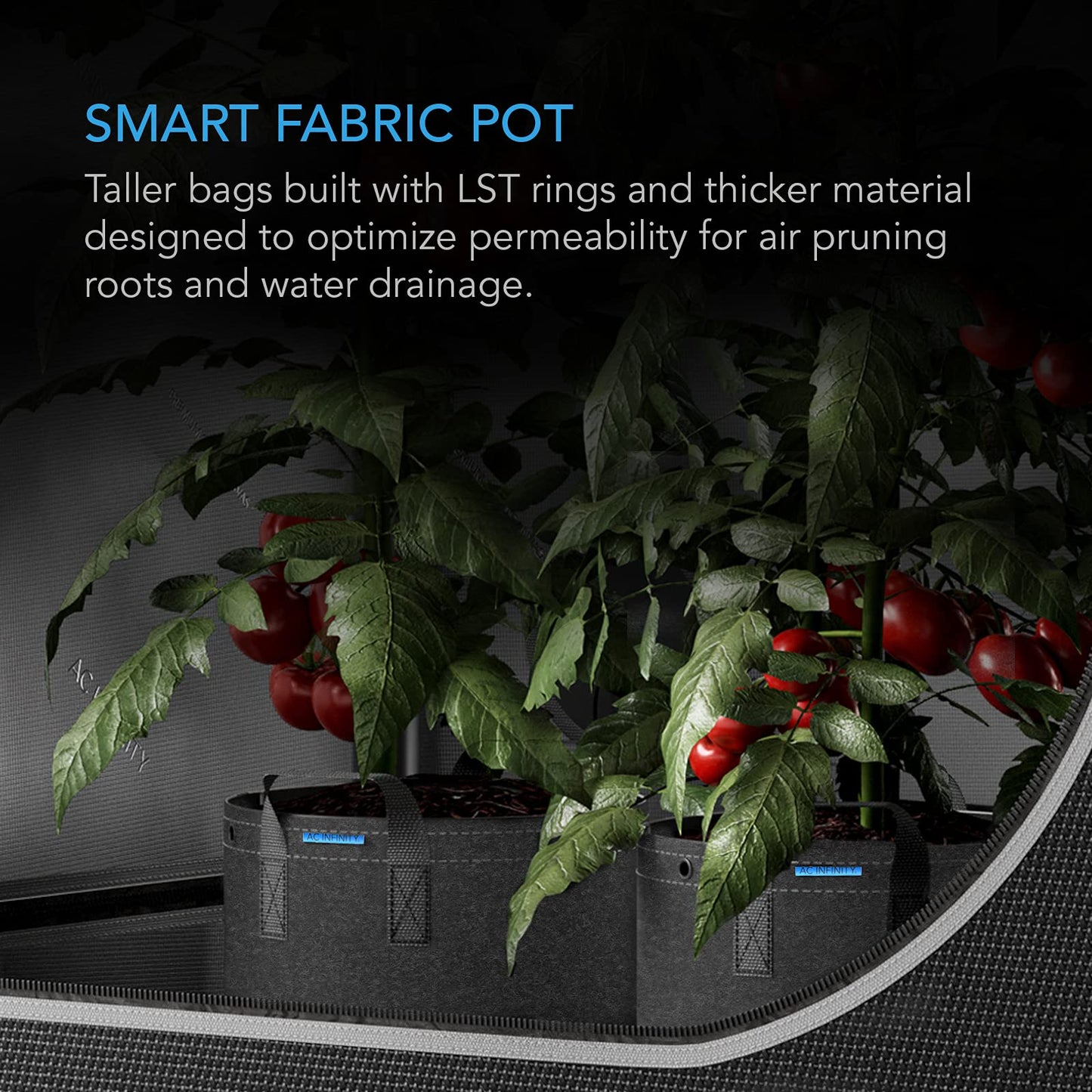 AC Infinity 10-Gallon Fabric Pots & Self-Watering Base XL Bundle – 5 Heavy-Duty Grow Bags with 4 Extra Large Auto-Irrigation Water Delivery Saucers for Indoor Tents, Greenhouses, and Gardens
