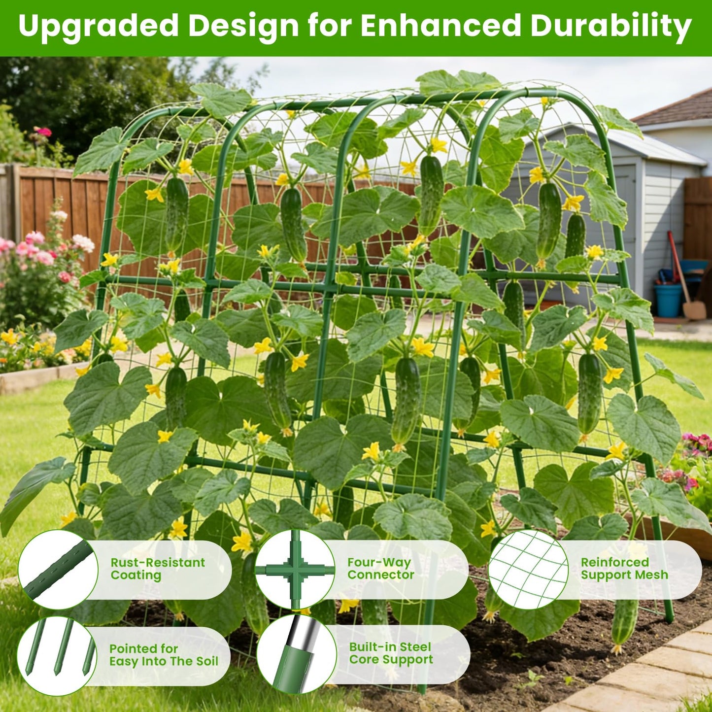 Cucumber Trellis for Raised Bed, U-Shape Garden Trellis for Climbing Plants Outdoor, Metal Arch Vegetables Trellis, Plant Support for Grape Vine Beans Squash Peas Flower