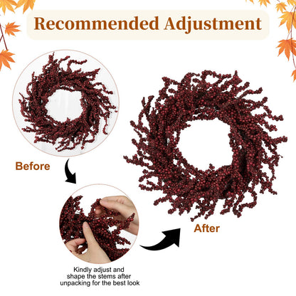Briful 2 Pack Fall Berry Wreaths 12in Artificial Burgundy Foam Berry Wreath for Front Door Small Outdoor Fall Wreath for Autumn Home Wall Mantle Porch Thanksgiving Halloween Decor