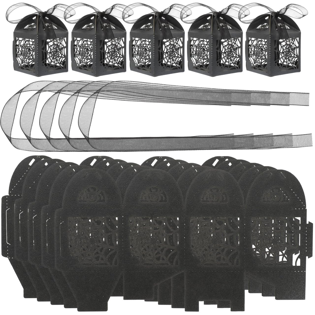 BESTOYARD Halloween Hollow Die-Cut Candy Boxes with Ribbon - Wedding Favor Boxes for Party Treats and Packaging 8.27 X 4.53 Inches 50 Pieces