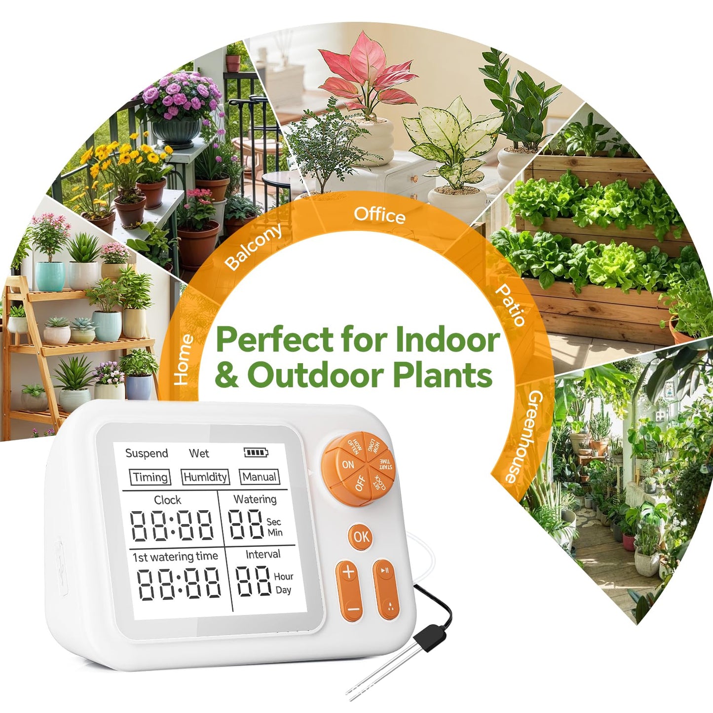 Automatic Plant Waterer Indoor with Large Display for Pot Plants, Cycle & Soak Mode Vacation Self Watering Drip Irrigation System Device Kit Office Patio Greenhouse Grow Tent Water 10-15 Plants
