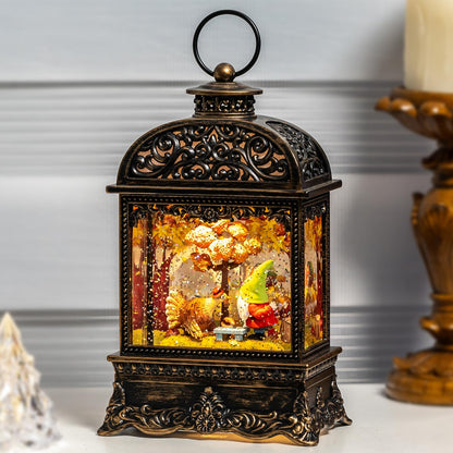 Fall Decor Snow Globe Lantern, Thanksgiving Decoration Swirling Glitter Gnome Snow Globe with Turkey, Harvest Day Gifts, Home Fall Halloween Decor