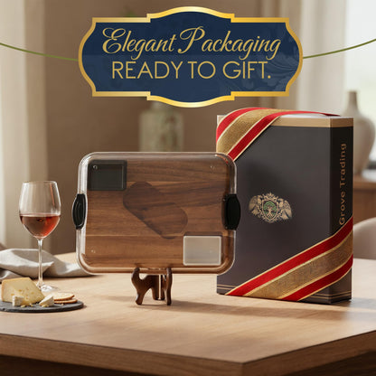 Covered Charcuterie Board with Locking Acrylic Lid, 15" x 11" Acacia Wood Serving Tray, 2 Dipping Containers, Gift Box Included