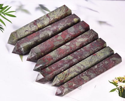 AMOYSTONE Large Blood Jasper Stone Wand Healing Crystal Obelisk Tower 6 Faceted Column Reiki Chakra Meditation Therapy 4.0-4.4 LBS
