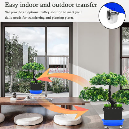 Molgoc Self-Watering Base with Visible Water Level,5-Pack,Keeps Leaves and Flying Insects Out,Maintains Water Quality, Equipped with Rollers for Easy Movement and Rotation, Blue.