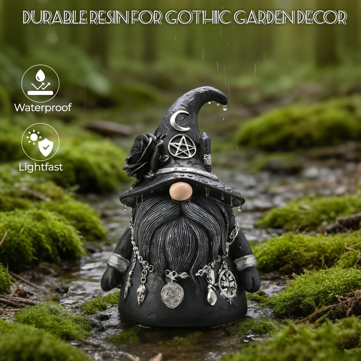 YAHIKI Occult Gothic Gnome Figurine 5.31" - Dark Magic Resin Decor for Baphomet Statue Aesthetic, Creepy Halloween Gnomes & Pagan Altar Witch Aesthetic Decor Collectibles