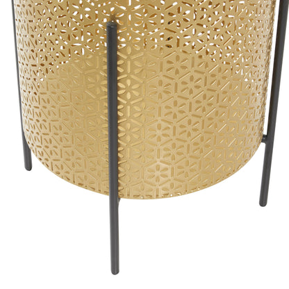 CosmoLiving by Cosmopolitan Metal Indoor Outdoor Planter Floral Cutout Small Planter Pot with Removable Stand, Set of 2 Planters 15", 14"H, Gold