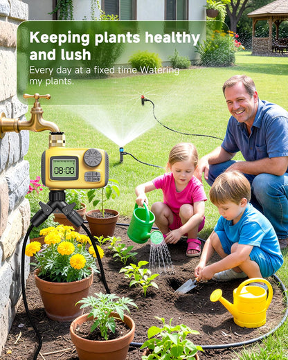 MQJIAZHI 246FT Drip Irrigation System with LCD Timer, Automatic Watering System Kits,1/2 Inch Hose 1/4 Inch Distribution Tubing 3 Sprayer Types, for Garden, Greenhouse, Garden, Lawn