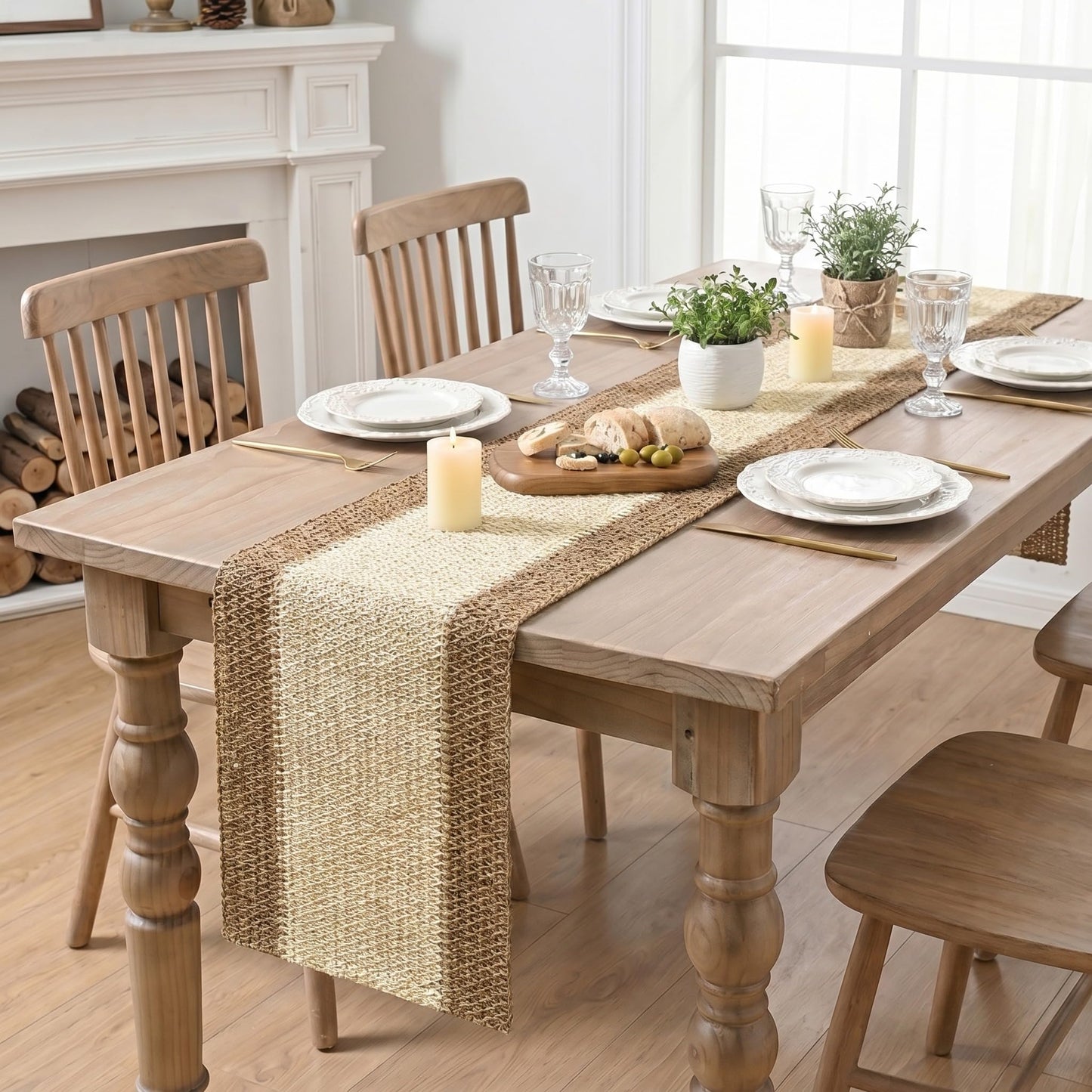 Artoid Mode Burlap Brown Farmhouse Rustic Paper Braided Table Runner, Seasonal Christmas Woven Kitchen Dining Table Decoration for Home Party Decor 12x72 Inch