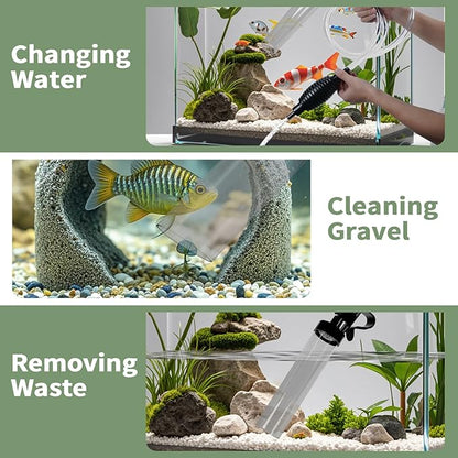 7ft Aquarium Gravel Vacuum Cleaner - Hand Pump Siphon Water Changer for Fish Tank Cleaning Gravel & Sand