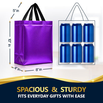 Nush Nush Purple Gift Bags Medium Size – Set of 12 Purple Reusable Gift Bags With Handles - Perfect Goodie Bag for Halloween Treats, Holidays, Christmas Presents, Birthday Party Favors – 8Wx4Dx10H