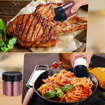 Yiyiring 50 Pack 4.7 oz Plastic Spice Jars with Black Cap Empty Clear Plastic Spice Bottle Containers Reusable Seasoning Jars with Shaker Lids for Kitchen Storing and Dispensing Salt Powders