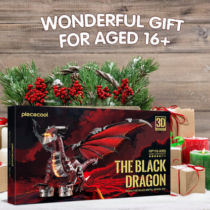 Piececool Black Dragon King 3D Metal Model Building Kits with DIY Tools Set, Challenging 3D Metal Puzzles for Family Time, Great Christmas Birthday New Year Gifts