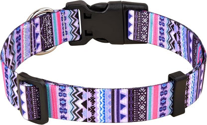 MarukoPet Dog Collar, Adjustable for Small Medium Large Dogs Puppy, Cute Design with Bohemia Floral Tribal Geometric Patterns Boys Girls Dog Collar(Purple Bohemia-XS)